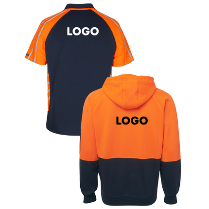 JB's Wear Hi-Vis Safety Custom Workwear Bundle – 4 Polo Shirts + 2 Hoodies with Free Logo