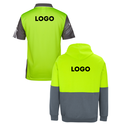 JB's Wear Hi-Vis Safety Custom Workwear Bundle – 4 Polo Shirts + 2 Hoodies with Free Logo