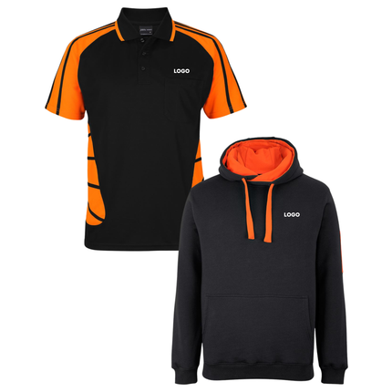JB's Wear Hi-Vis Safety Custom Workwear Bundle – 4 Polo Shirts + 2 Hoodies with Free Logo