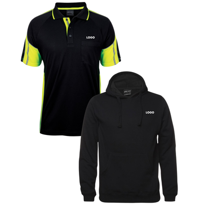 JB's Wear Custom Workwear Bundle – 4 Polo Shirts + 2 Hoodies with Free Logo & Embroidery