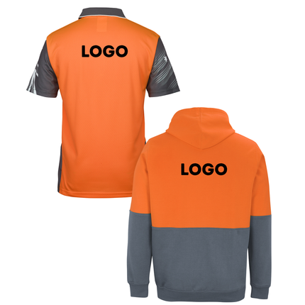 JB's Wear Hi-Vis Safety Custom Workwear Bundle – 4 Polo Shirts + 2 Hoodies with Free Logo