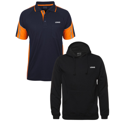 JB's Wear Custom Workwear Bundle – 4 Polo Shirts + 2 Hoodies with Free Logo & Embroidery