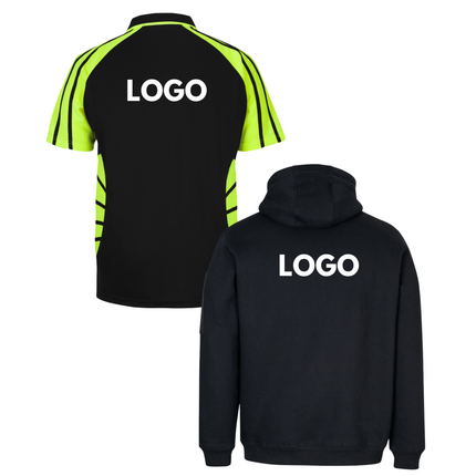 JB's Wear Hi-Vis Safety Custom Workwear Bundle – 4 Polo Shirts + 2 Hoodies with Free Logo