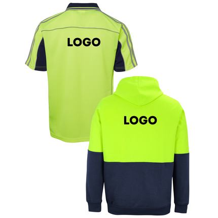 JB's Wear Hi-Vis Custom Workwear Bundle – 4 Polo Shirts + 2 Hoodies with Free Logo