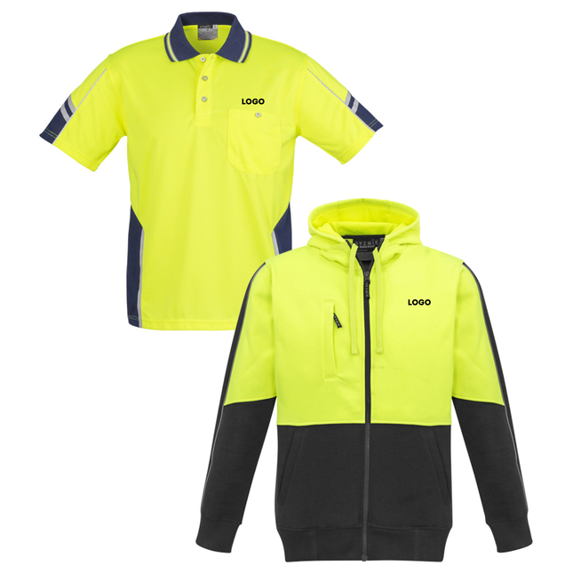 Syzmik Hi-Vis Safety Custom Workwear Bundle – 4 Polo Shirts + 2 Hoodies with Free Logo