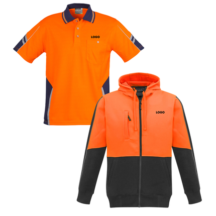 Syzmik Hi-Vis Safety Custom Workwear Bundle – 4 Polo Shirts + 2 Hoodies with Free Logo