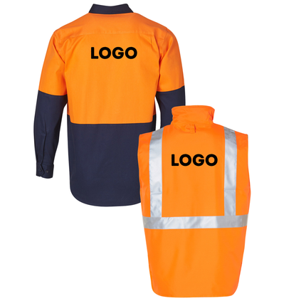 Winning Spirit Hi-Vis Safety Custom Workwear Bundle – 4 Long Sleeve Shirts + 2 Vests with Free Logo