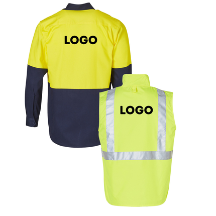 Winning Spirit Hi-Vis Safety Custom Workwear Bundle – 4 Long Sleeve Shirts + 2 Vests with Free Logo