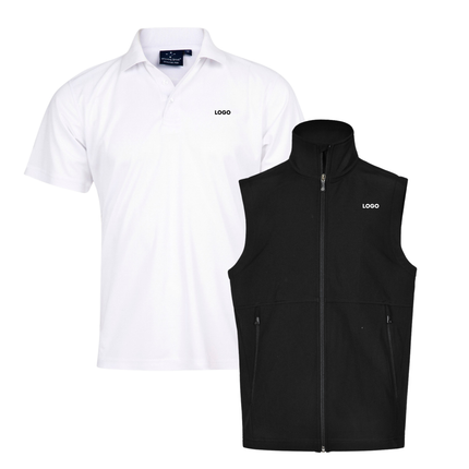 Winning Spirit Custom Workwear Bundle – 4 Polo Shirts + 2 Softshell Vests (Free Logo)