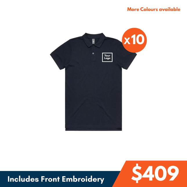 10 Cotton Polo Shirt , Front Embroidery - No Back