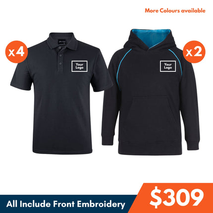 4 Polo Shirt + 2 Hoodie, Front Embroidery - No back