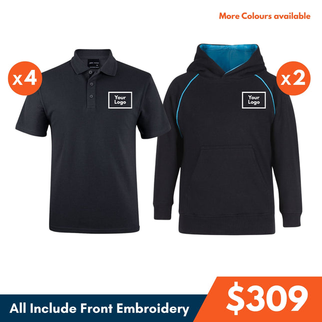 4 Polo Shirt + 2 Hoodie, Front Embroidery - No back