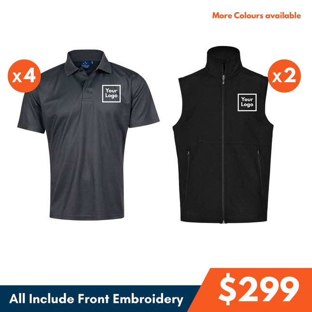 4 Polo Shirt + 2 Softhshell Vest, Front Embroidery