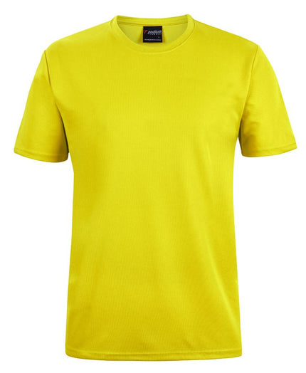 Unbranded JB's 7PNFT Podium Poly Tee in Yellow, front view showing its crew neckline, short sleeves and hem on a white background.