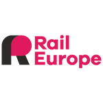 The Rail Europe logo features a stylized letter R in black and pink, with the words Rail Europe in bold pink text to the right on a light gray background.