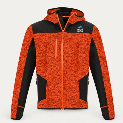 Syzmik ZT360 Streetworx Reinforced Knit Hoodie in Fluoro Orange, front view with illustrative embroidered YOUR LOGO chest design