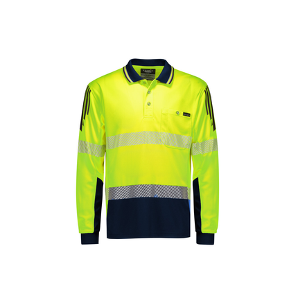 Syzmik ZH550 yellow/navy long sleeve segmented reflective tape hi vis polo, front view