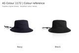 AS Colour 1172 bucket hat colour chart showing 2 storefront colours using original supplier photographs