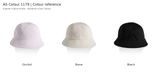 AS Colour 1179 bucket hat colour chart showing 3 storefront colours using original supplier photographs