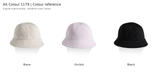 AS Colour 1179 bucket hat colour chart showing 3 storefront colours using original supplier photographs