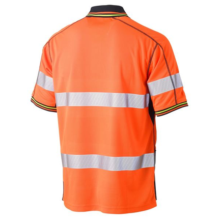 Bisley BK1219T orange hi vis polo back with two reflective tape bands and navy collar