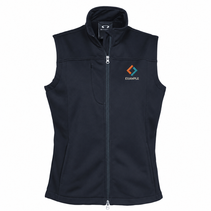 Biz Collection Women's Softshell Windproof Vest in its original garment colour, with an illustrative EXAMPLE embroidered logo on the front chest. Logo example only; front embroidery only.