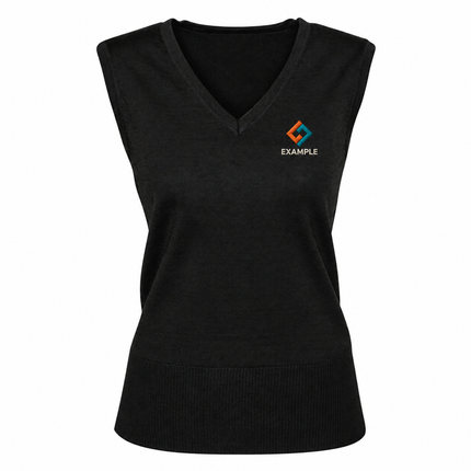Biz Collection Women's Milano Vest in its original garment colour, with an illustrative EXAMPLE embroidered logo on the front chest. Logo example only; front embroidery only.