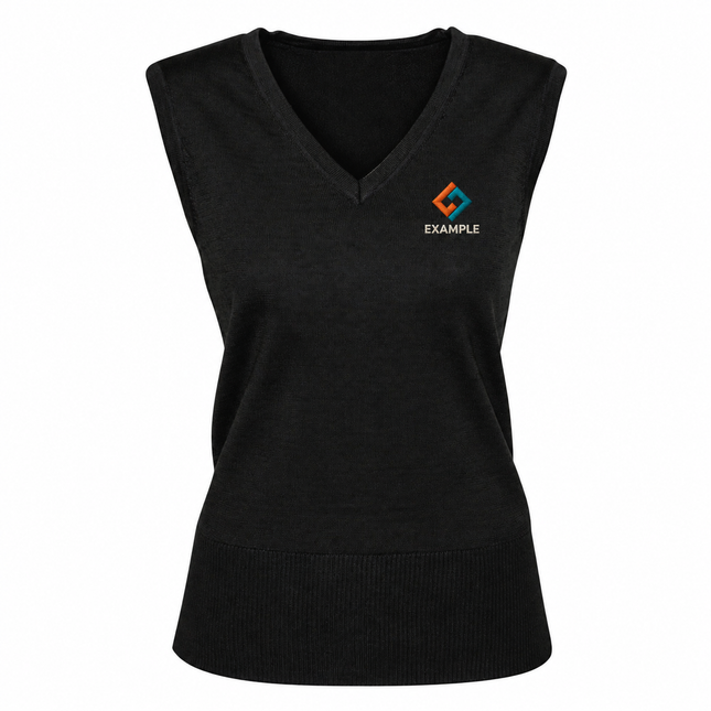 Biz Collection Women's Milano Vest in its original garment colour, with an illustrative EXAMPLE embroidered logo on the front chest. Logo example only; front embroidery only.