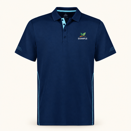 Biz Collection Men's Balance Short Sleeve Polo in Navy/Sky, actual front garment view with a small EXAMPLE embroidered chest logo.