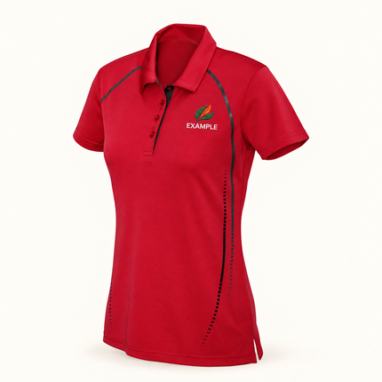 Real bizcollection-p604ls polo in Red/Silver with an EXAMPLE front chest embroidered logo. Optional back print is ordered separately.