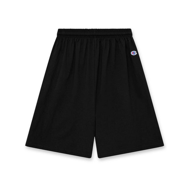 Champion 8187 Adult Cotton Gym Shorts in Black, front view.