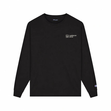 Champion CC8C in Black, front view with an illustrative fictional company logo embroidered on the left chest.