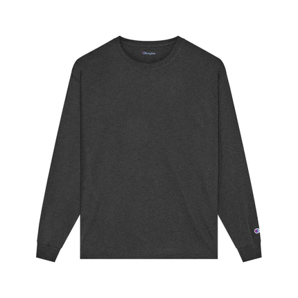 Champion CC8C Adult Long Sleeve T-Shirt in Charcoal Heather, front view.