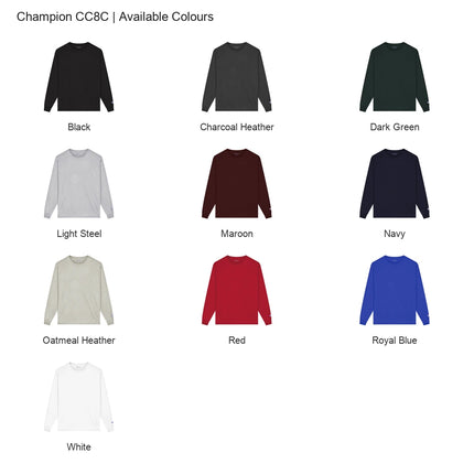 Champion CC8C colour chart showing all 10 available colours.