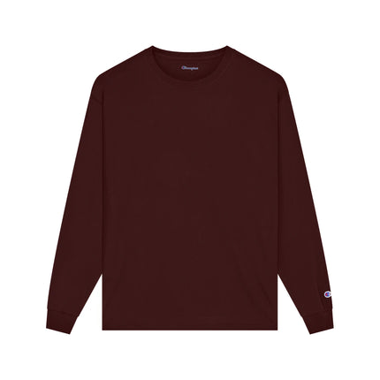 Champion CC8C Adult Long Sleeve T-Shirt in Maroon, front view.