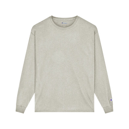Champion CC8C Adult Long Sleeve T-Shirt in Oatmeal Heather, front view.