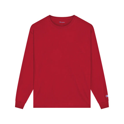 Champion CC8C Adult Long Sleeve T-Shirt in Red, front view.