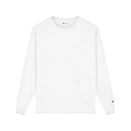 Champion CC8C Adult Long Sleeve T-Shirt in White, front view.