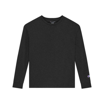 Champion CH1751 Youth Long Sleeve T-Shirt in Charcoal Heather, front view.