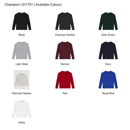 Champion CH1751 colour chart showing all 10 available colours.