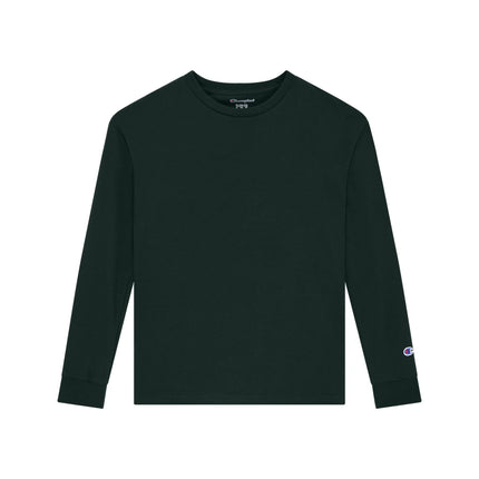 Champion CH1751 Youth Long Sleeve T-Shirt in Dark Green, front view.