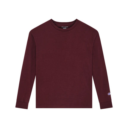 Champion CH1751 Youth Long Sleeve T-Shirt in Maroon, front view.