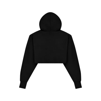 Champion RW01W Women's Reverse Weave Cropped Hoodie in Black, back view.