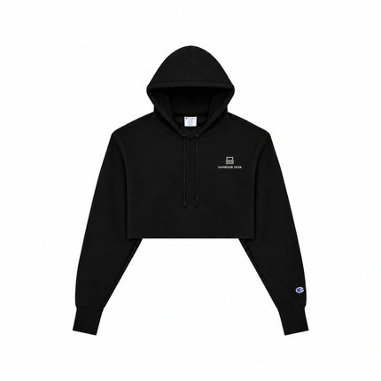 Champion RW01W in Black, front view with an illustrative fictional company logo embroidered on the left chest.