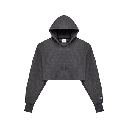 Champion RW01W Women's Reverse Weave Cropped Hoodie in Charcoal Heather, front view.