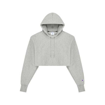Champion RW01W Women's Reverse Weave Cropped Hoodie in Oxford Grey, front view.