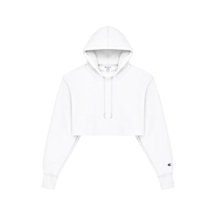 Champion RW01W Women's Reverse Weave Cropped Hoodie in White, front view.