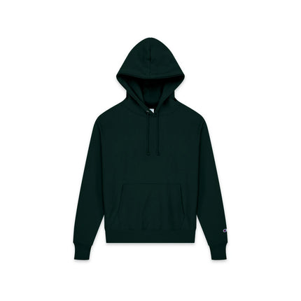 Champion S101 Adult Reverse Weave Pullover Hooded Sweatshirt in Dark Green, front view.