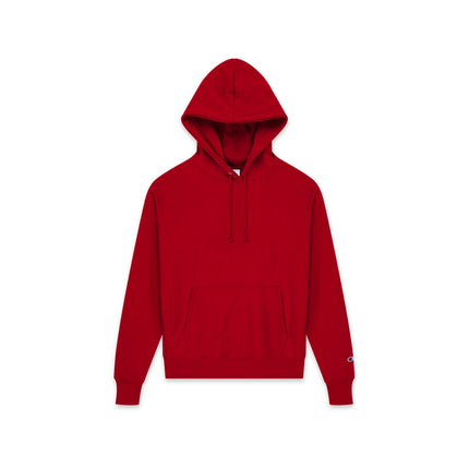 Champion S101 Adult Reverse Weave Pullover Hooded Sweatshirt in Scarlet, front view.