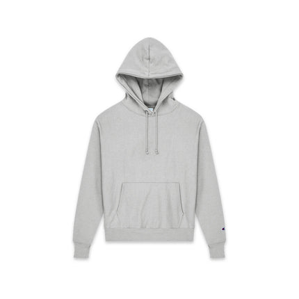 Champion S101 Adult Reverse Weave Pullover Hooded Sweatshirt in Silver Grey, front view.
